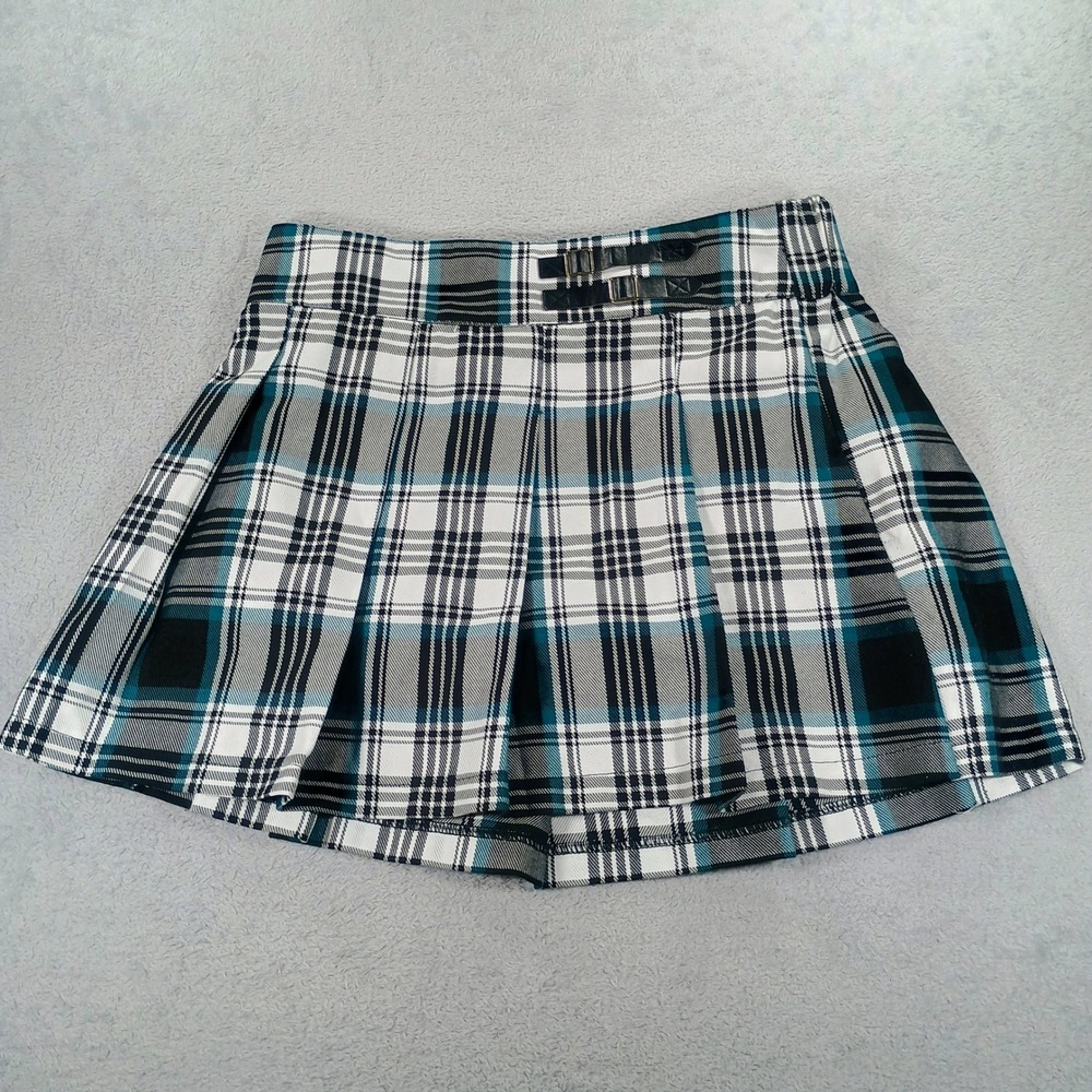 Justice Girls Plaid Pleated‎ Skort Teal Black Size XL 16/18 Built-in Shorts
